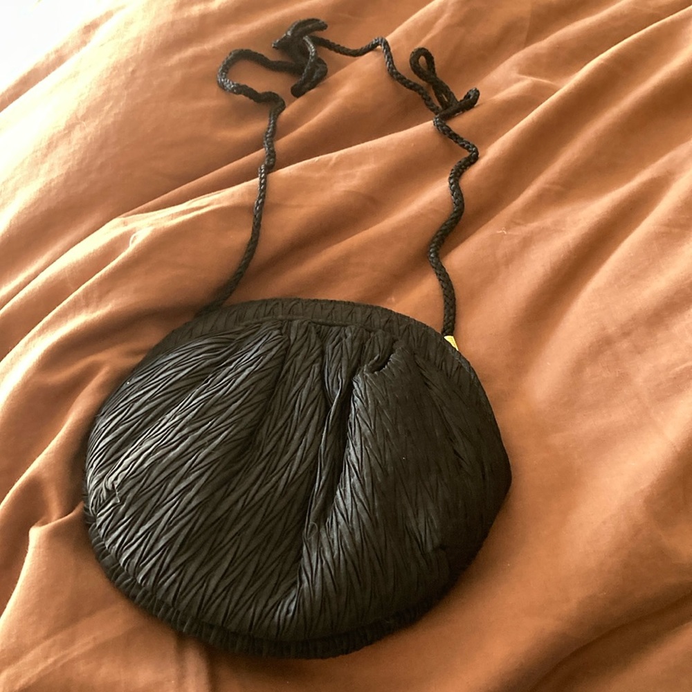 Small clutch or shoulder black satiny vintage purse